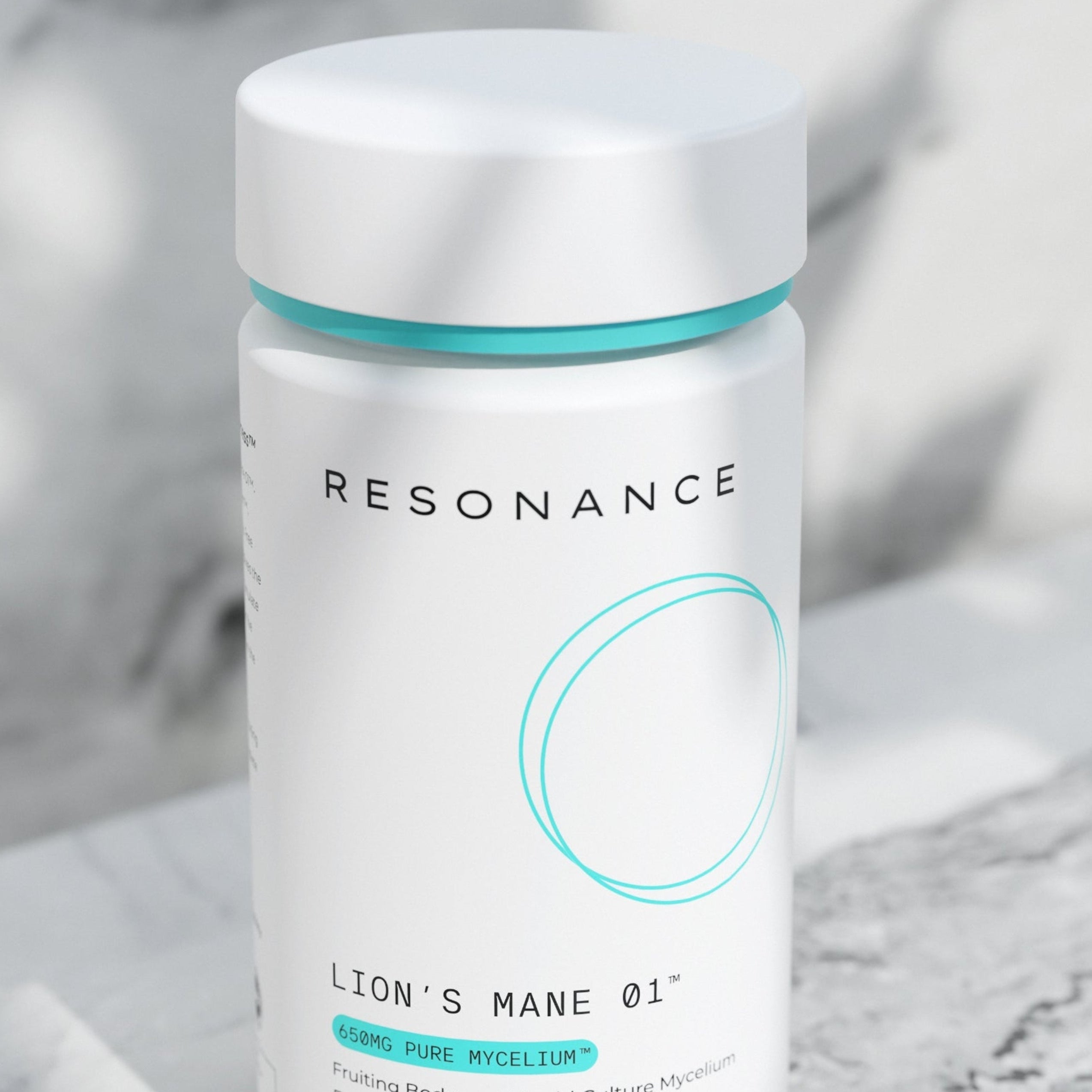 Resonance supplement bottle on a marble surface